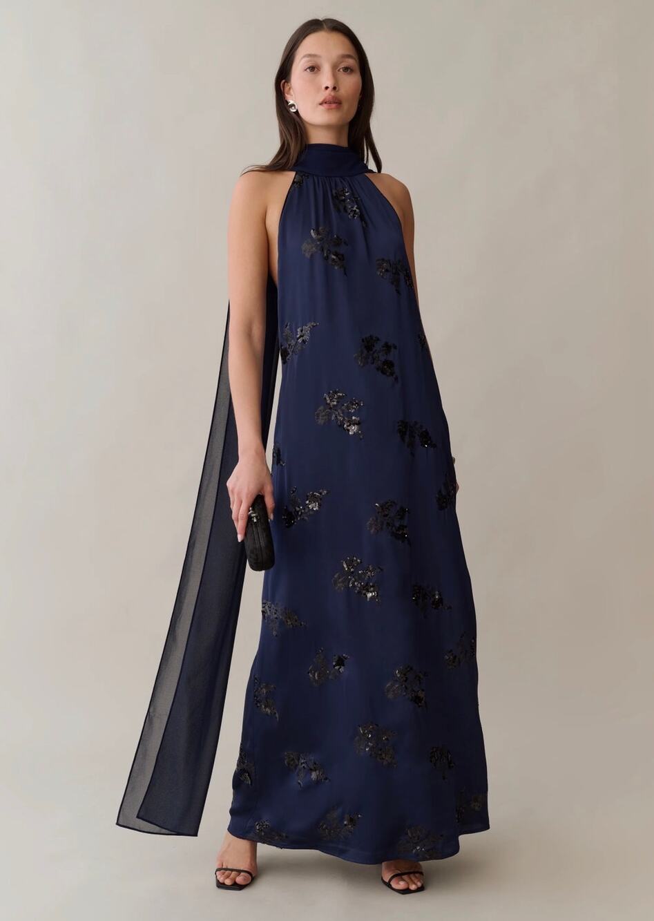 o.p.t Alessia Midnight Sapphire Open Back Formal Maxi Dress Large NWT